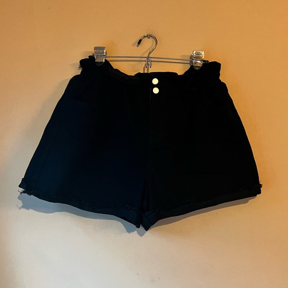 NEW Princess Polly Open Road Denim PaperBag Shorts Wash Black 12 Large Highwaist - Picture 2 of 11